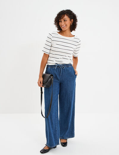 Jeans wide leg taille élastiquée Creeks denim stone femme