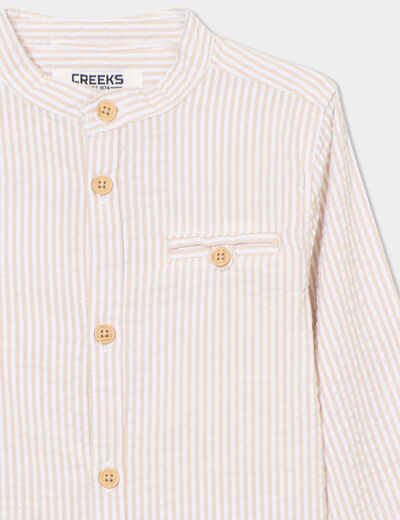 Chemise col mao manches retroussables beige bébé garçon