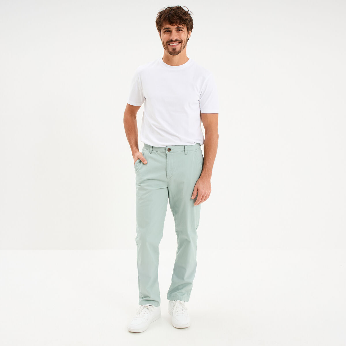 Pantalon chino droit stretch vert pastel homme