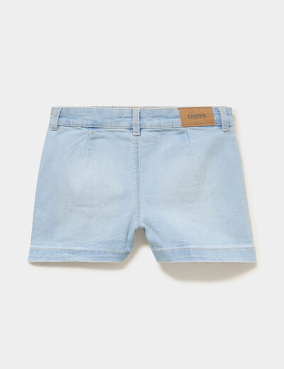 Short en jean poches plaqu&eacute;es denim bleach fille