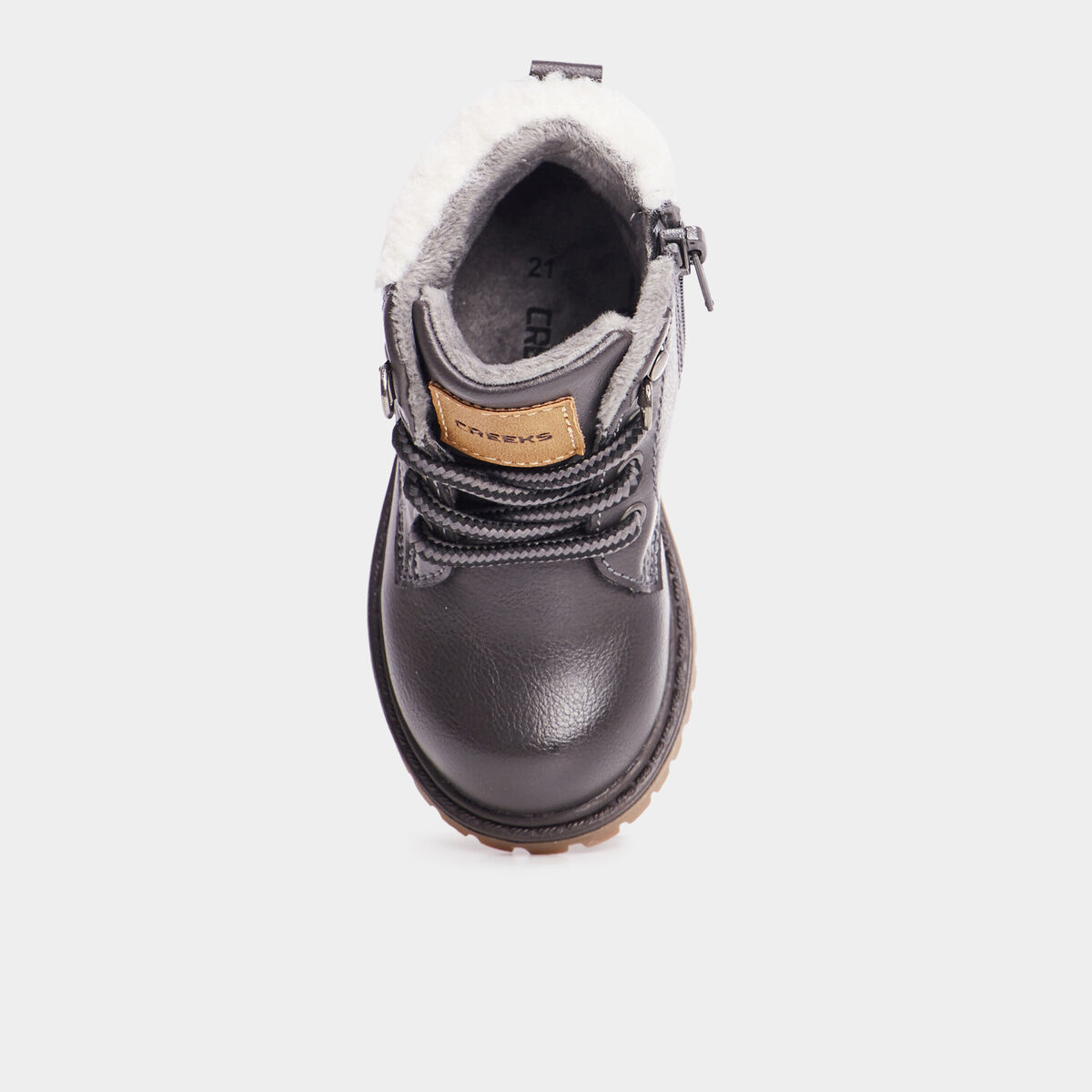 Bottines crant&eacute;es fourr&eacute;es zipp&eacute;es gris b&eacute;b&eacute; gar&ccedil;on