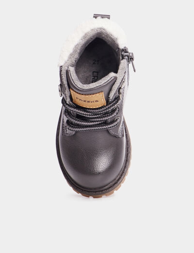 Bottines crantées fourrées zippées gris bébé garçon