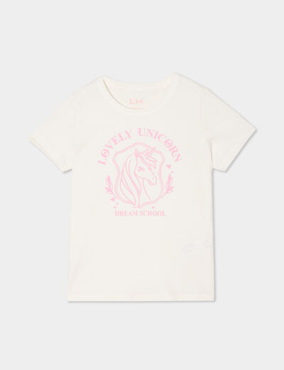 T-shirt droit manches courtes coton ivoire fille