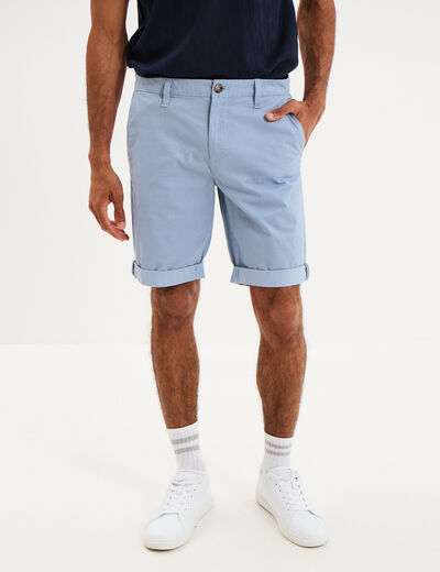 Bermuda short chino droit coton stretch bleu gris homme