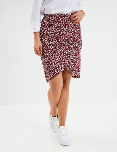 Jupe tulipe courte taille élastiquée bordeaux femme