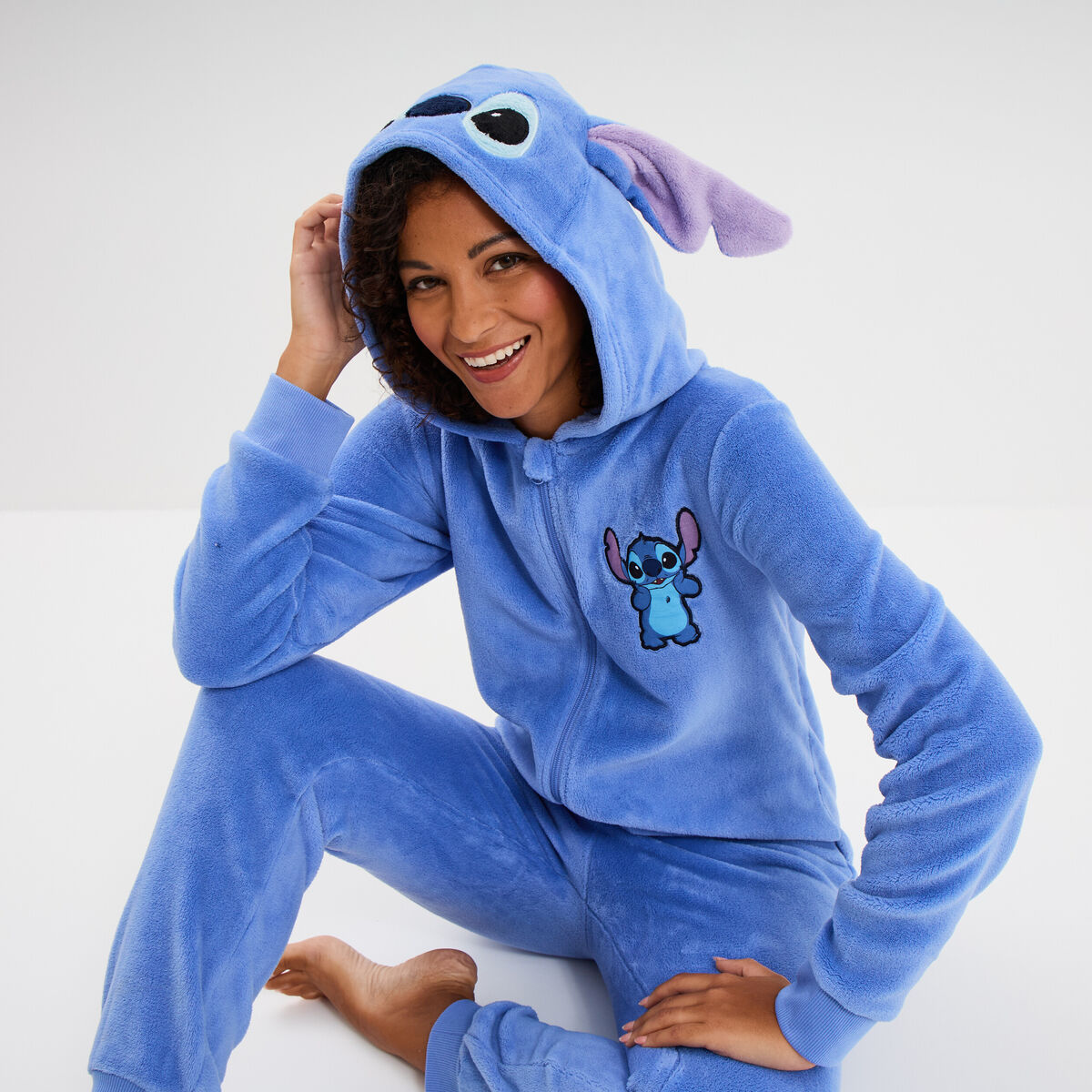 Combinaison pyjama effet velours Stitch bleu femme