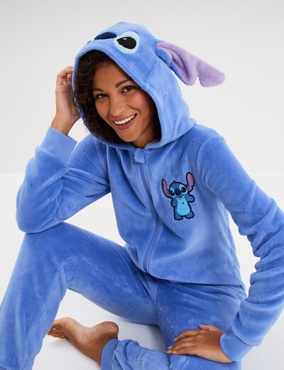 Combinaison pyjama effet velours Stitch bleu femme