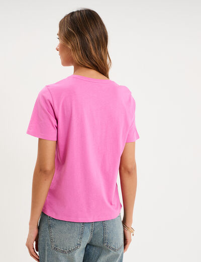 T-shirt col rond manches courtes rose fushia femme
