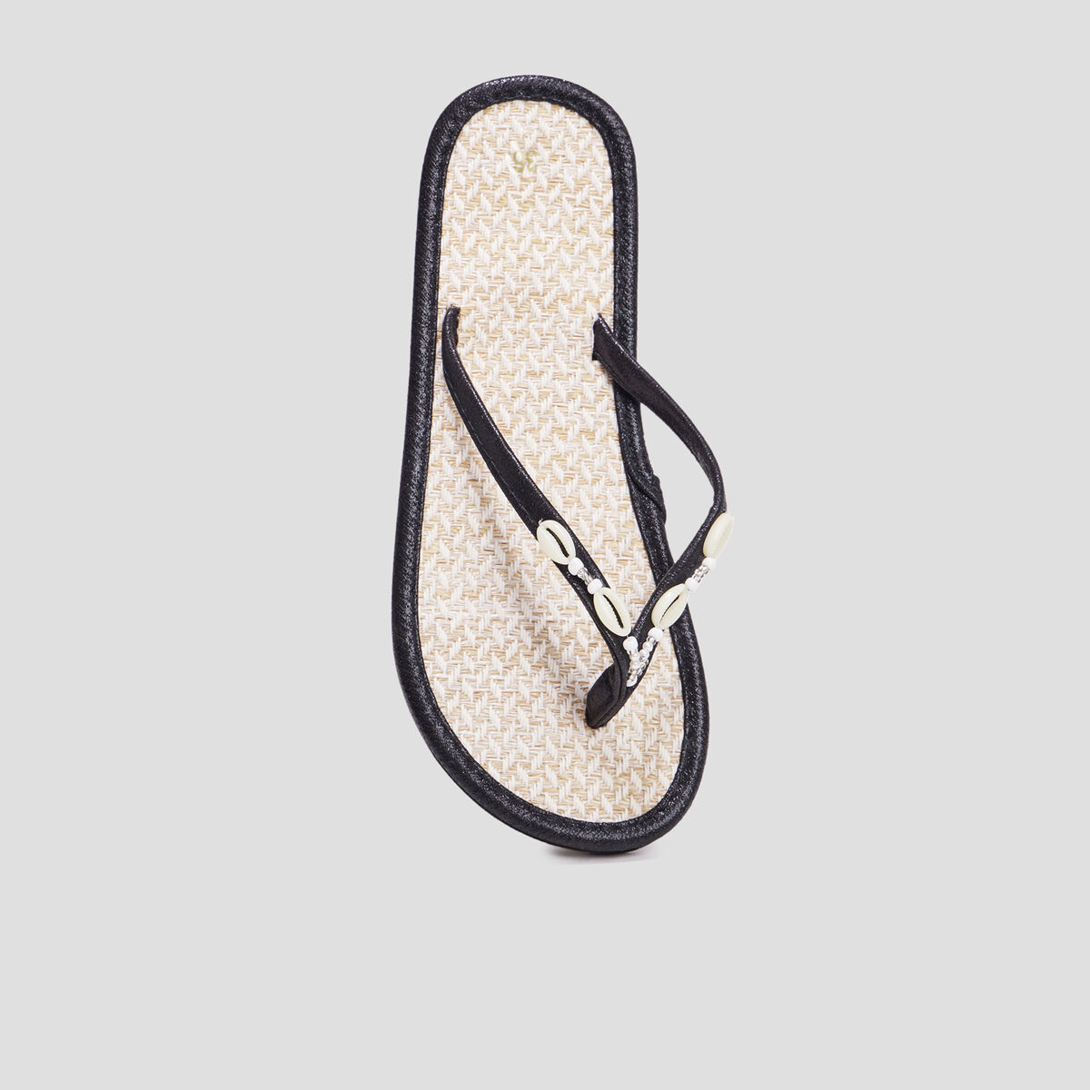 Tongs avec coquillages noir femme