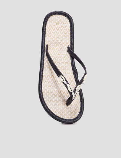 Tongs avec coquillages noir femme