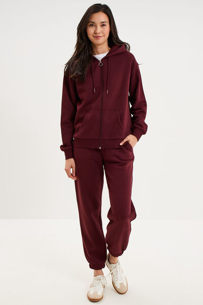 Sweat zipp&eacute; &agrave; capuche violet fonc&eacute; femme