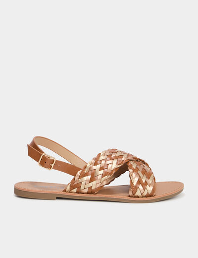 Sandales brides tressées croisées multicolore femme