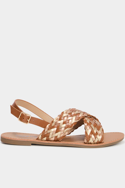 Sandales brides tress&eacute;es crois&eacute;es multicolore femme