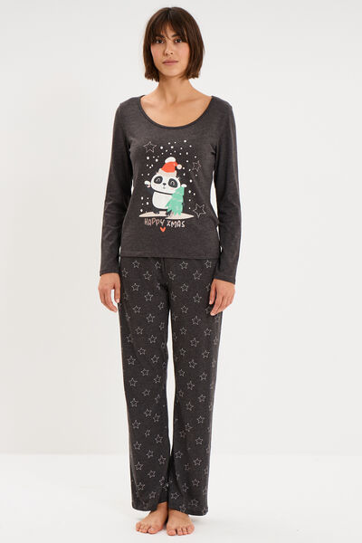 Ensemble pyjama No&euml;l 2 pi&egrave;ces gris fonc&eacute; femme