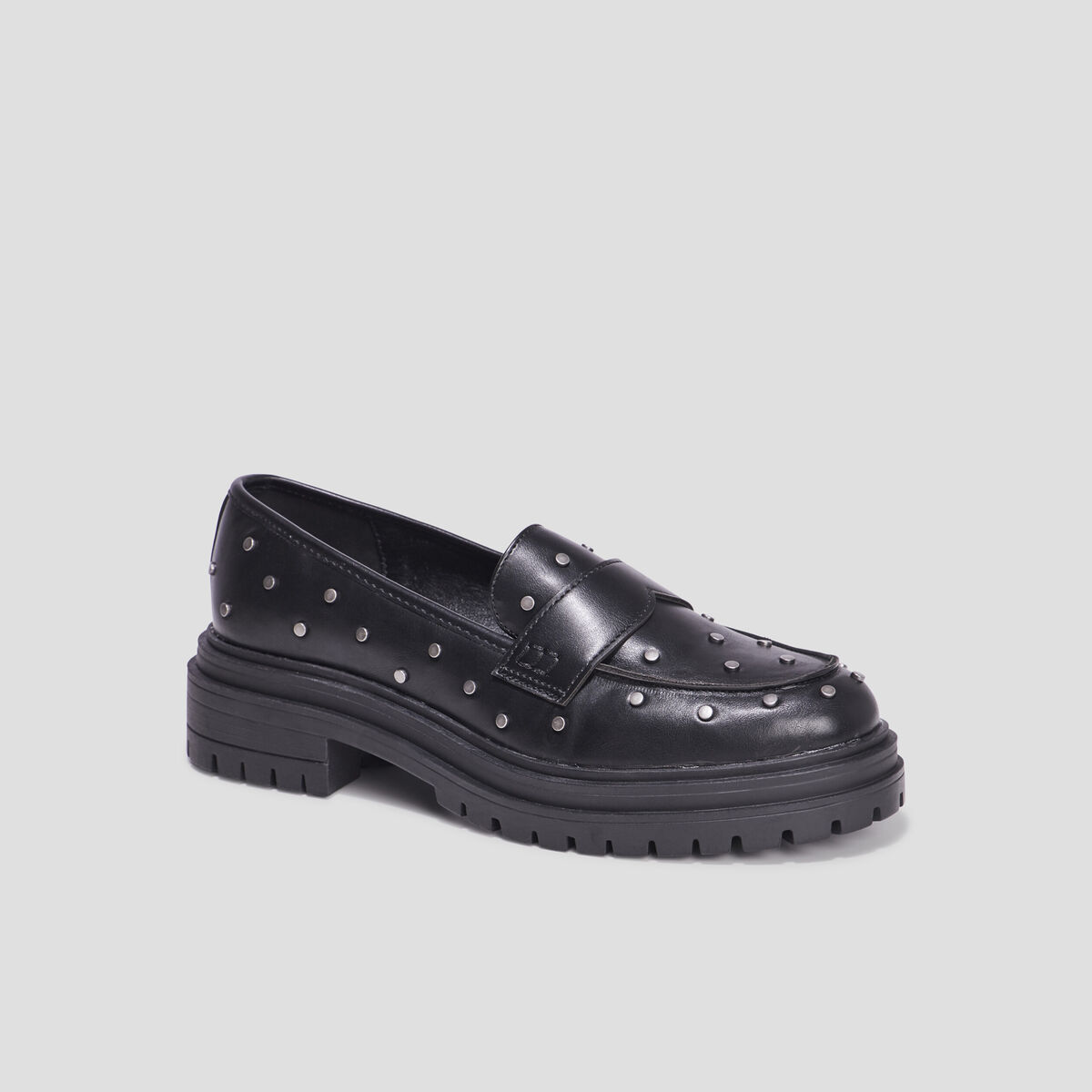 Mocassins crantés à clous noir femme