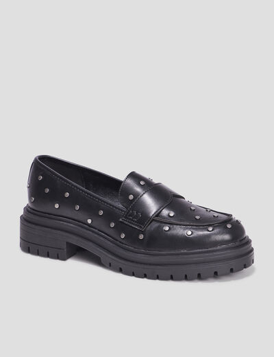 Mocassins crantés à clous noir femme