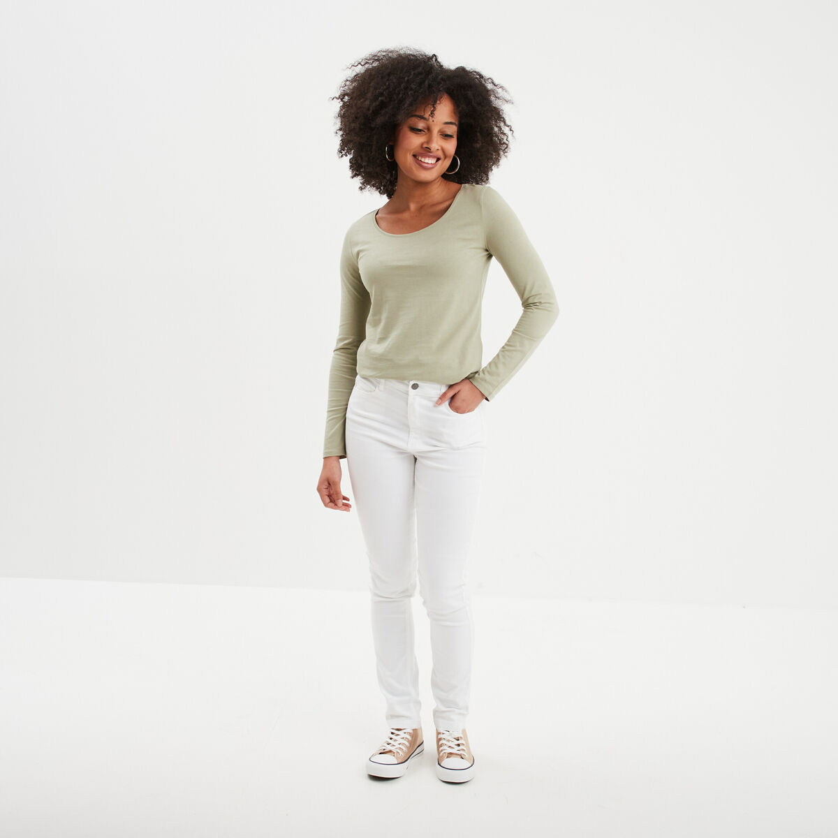 T-shirt manches longues vert kaki femme