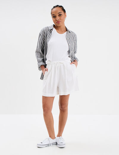 Short en lin large taille à coulisse blanc femme