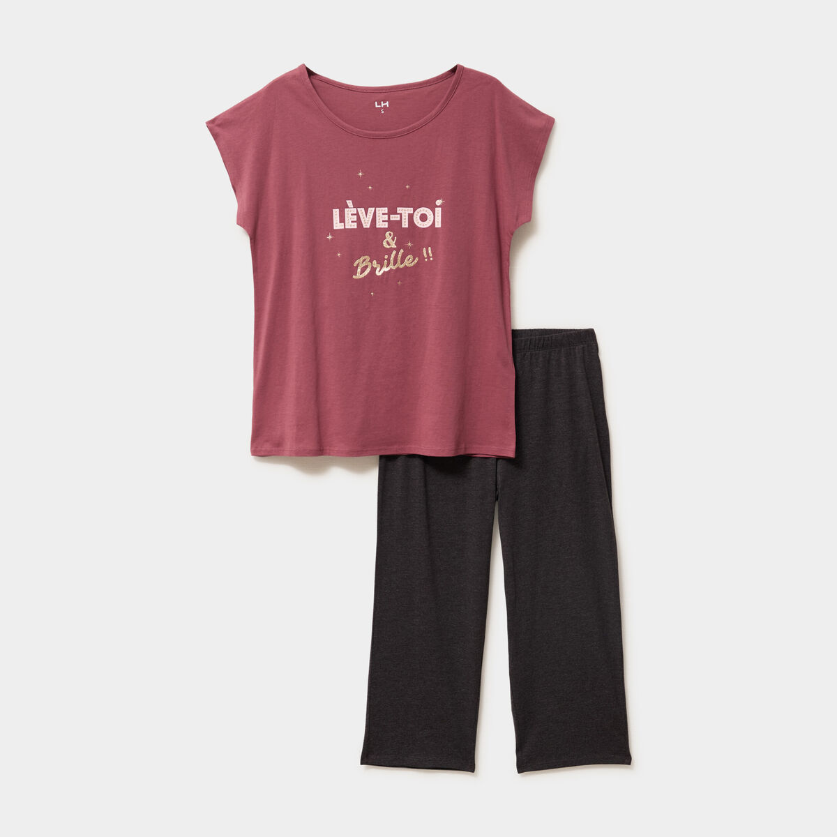 Ensemble pyjama corsaire t-shirt rose framboise femme