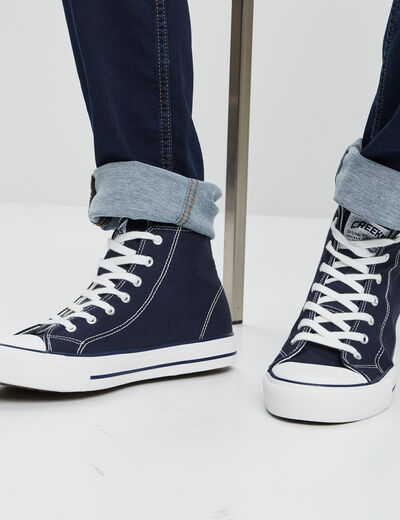 Baskets &agrave; lacets montantes en toile bleu marine homme