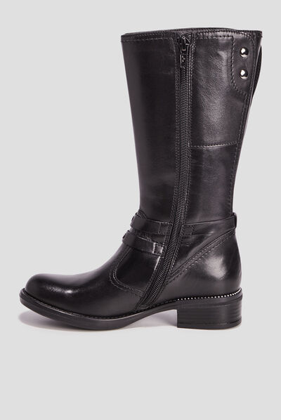 Bottes zippées en cuir noir fille
