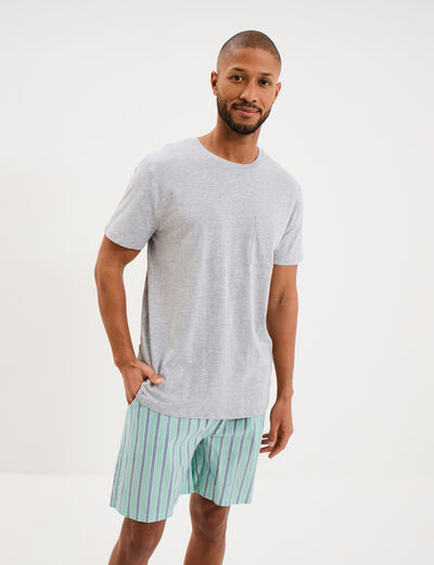 Ensemble pyjama short et t-shirt coton gris clair homme