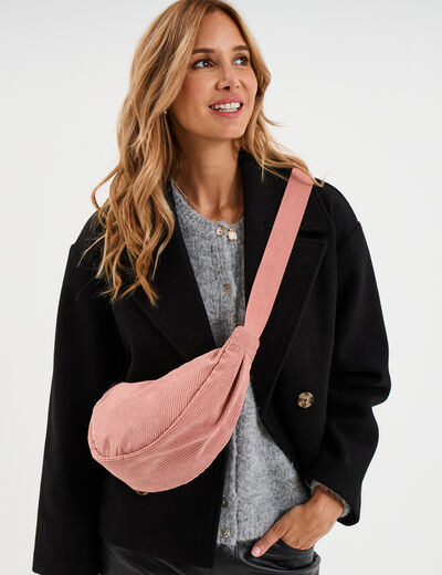 Sac banane effet velours c&ocirc;tel&eacute; vieux rose femme