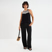 Pantalon effet gaufré taille élastiquée noir femme