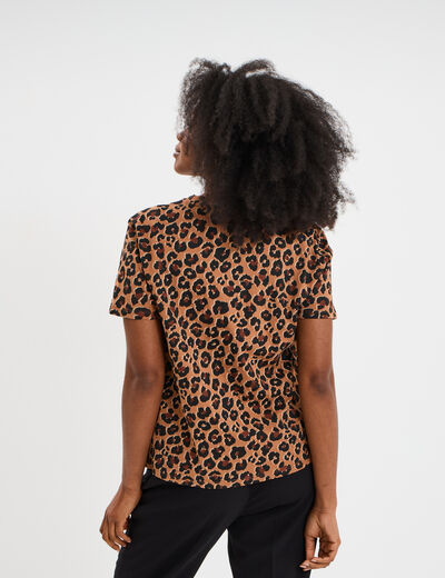 T-shirt coton col rond manches courtes camel femme