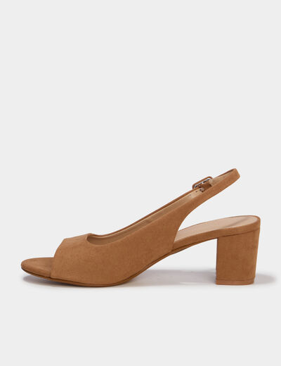 Sandales slingback su&eacute;dine bouts ouverts marron femme