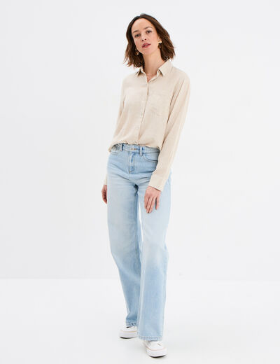 Chemise lin mélangé manches longues beige femme