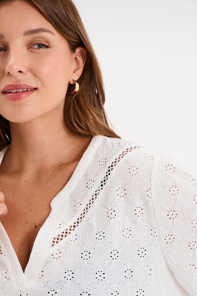 Blouse manches longues broderie anglaise blanc femme grande taille