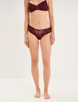 Shorty en dentelle prune femme