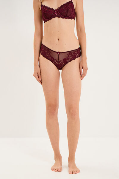 Shorty en dentelle prune femme