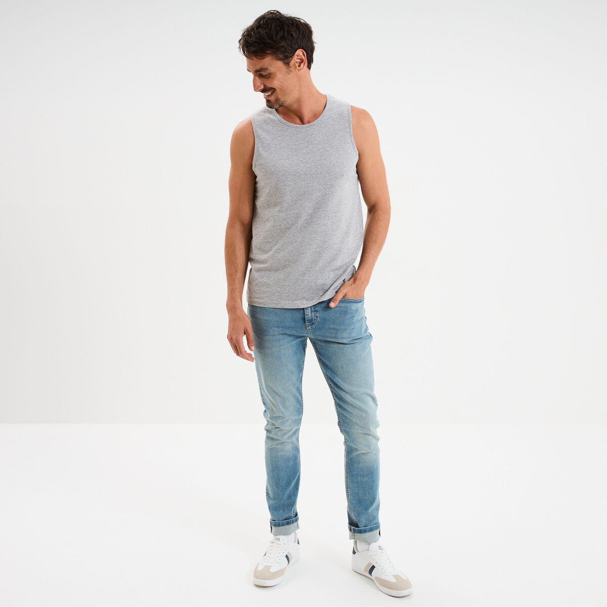 Débardeur col rond bretelles larges gris homme