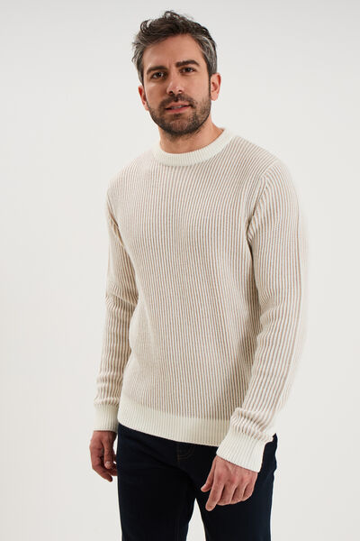 Pull c&ocirc;tel&eacute; col rond manches longues gris clair homme