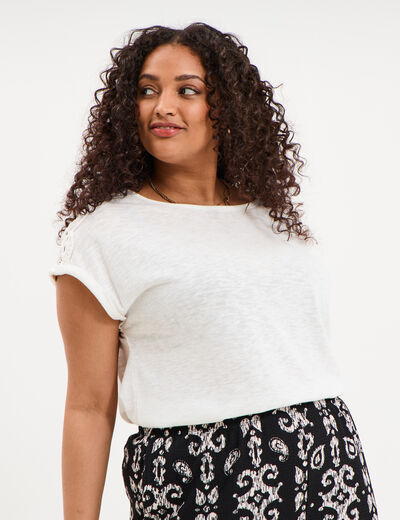 T-shirt &eacute;paules effet macram&eacute; blanc femme grande taille