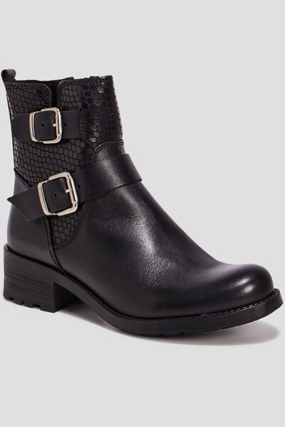 Bottines en cuir noir femme