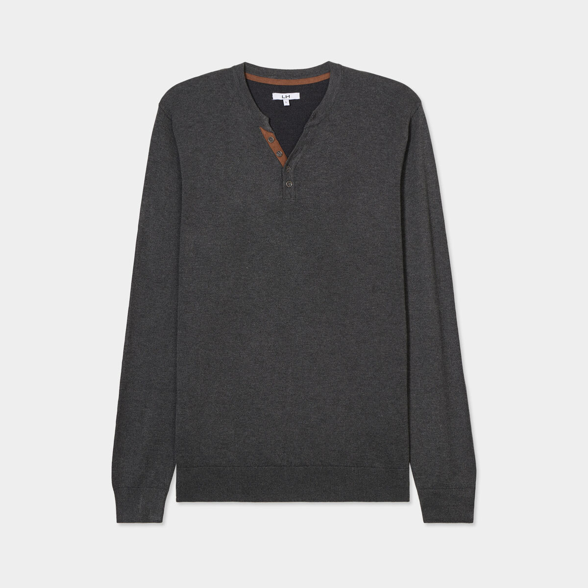 Pull col tunisien manches longues gris foncé homme
