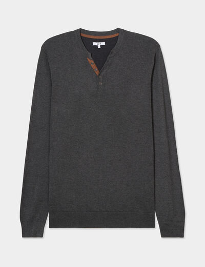 Pull col tunisien manches longues gris foncé homme