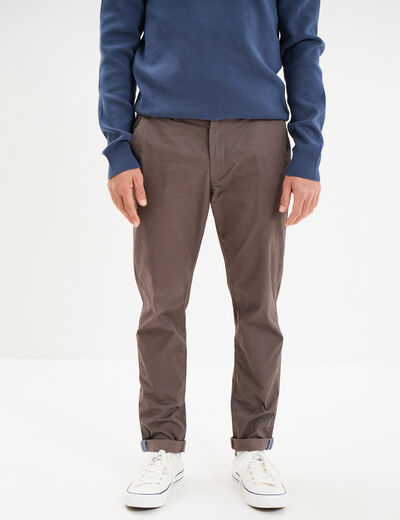 Pantalon chino slim stretch taupe homme