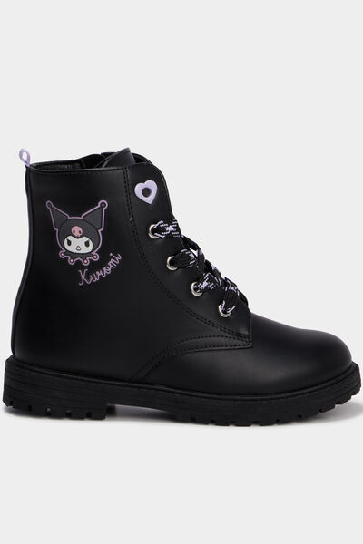 Boots &agrave; lacets crant&eacute;es Kuromi noir fille