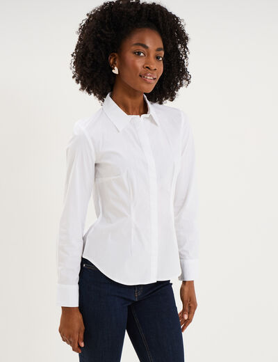 Chemise cintr&eacute;e manches longues blanc femme
