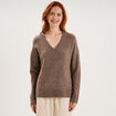 Pull col en V manches longues taupe femme