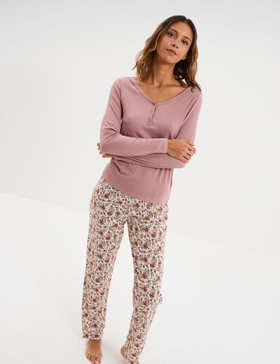 Ensemble pyjama manches longues 2 pi&egrave;ces blanc femme