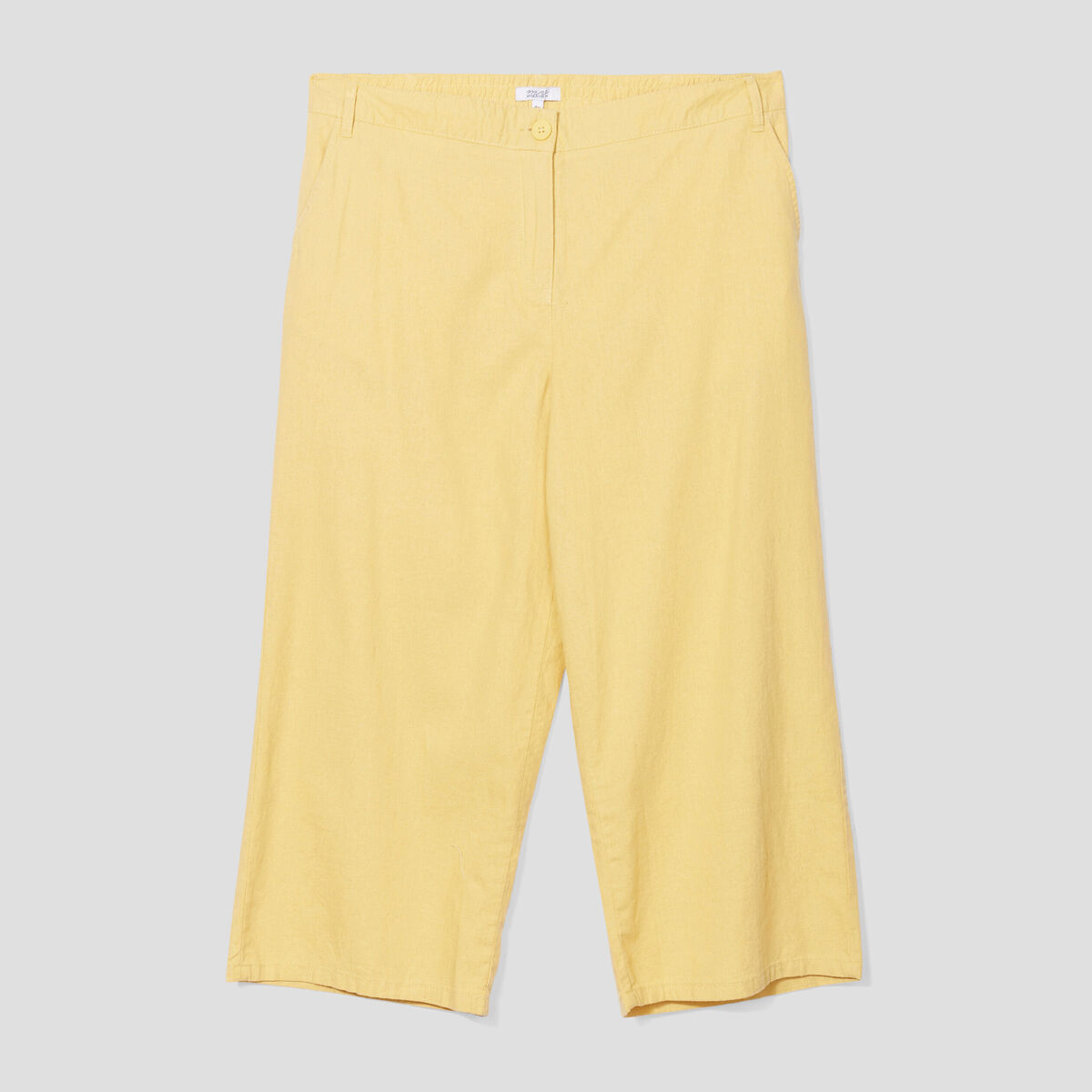 Pantacourt regular en lin majoritaire jaune clair femme grande taille
