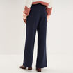 Pantalon wide leg &agrave; pont boutonn&eacute; bleu fonc&eacute; femme