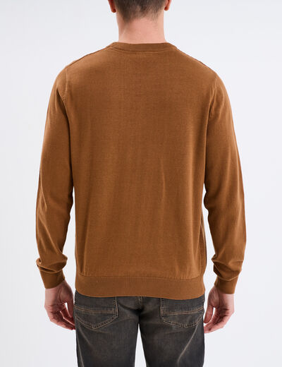 Pull col rond coton manches longues marron homme