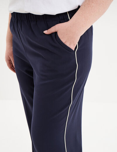 Pantalon large taille &eacute;lastiqu&eacute;e bleu fonc&eacute; femme grande taille