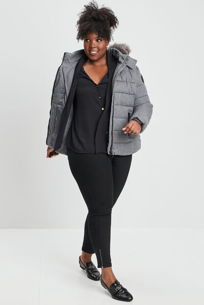 Chemise à col lavalière manches longues noir femme grande taille